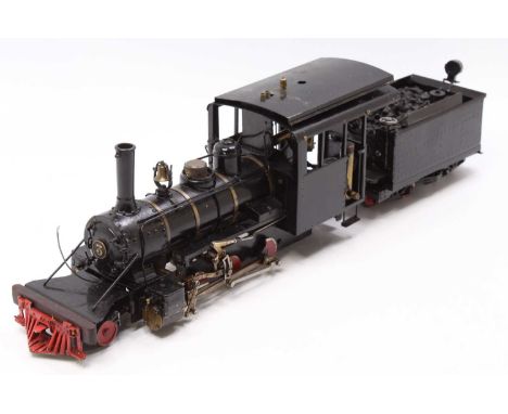 Roundhouse 45mm scale gas fired and Radio Controlled model of an American Outline 2-6-2 locomotive and tender, black example 