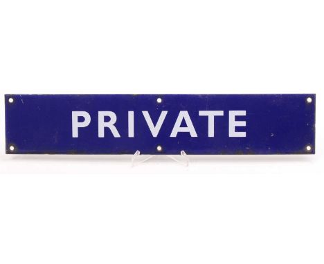 An original British Rail Eastern Region blue enamel 'private' sign, with 6 fixing holes and measuring 18"/45cm x 3"/7cm, very