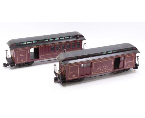 A collection of Bachman G scale American Outline passenger coaches to include Denver and Rio Grande, Rico passenger coach, Co