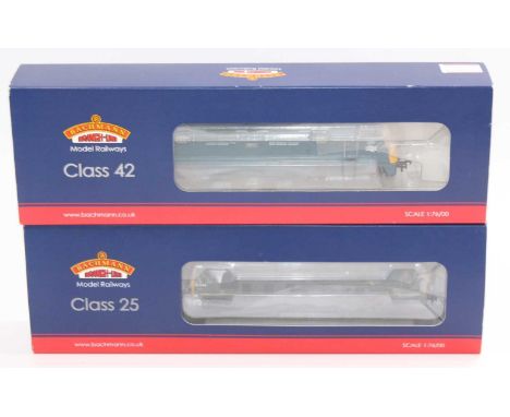 Two Bachmann BranchLIne diesel locos: 32-056DC class 42 D827 BR blue ‘Kelly’ DCC on board (NM) (BNM) with 32-331 class 25/1 2