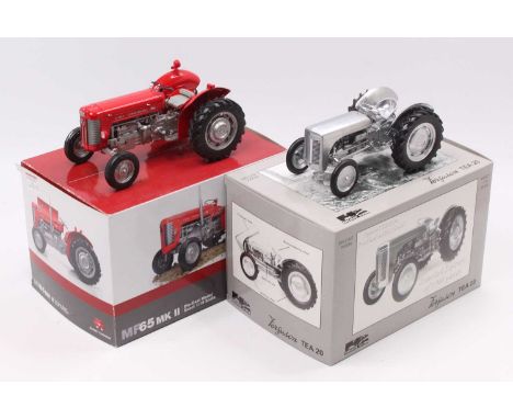 A Universal Hobbies 1/32 scale boxed Massey Ferguson tractor group to include a No. MUH2915 Massey Ferguson 65 Mk2, together 