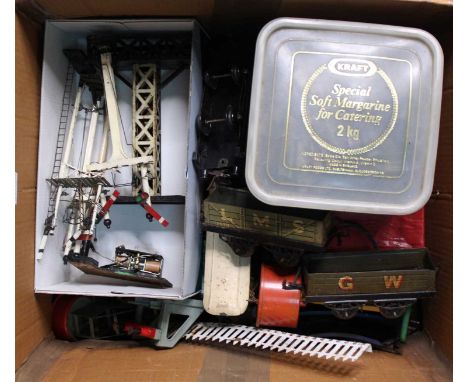 A small selection of Hornby 0-gauge items: 1924-5 (first issue) Level Crossing, white gateposts, narrow track spacing, sans-s