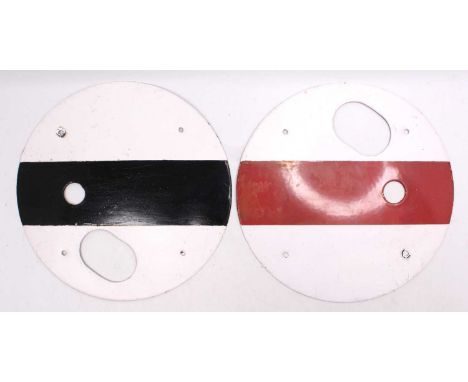 2x repainted enamel ground signal disc measuring 15 inches diameter. overall condition is good.