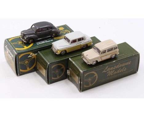 A Lansdowne Models 1/43 scale white metal vehicle group to include an LDM 10 1956 Hillman Minx, an LDM 26 1953 Jowett Javelin