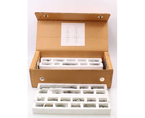 Collection of 54 various white metal military vehicle, housed in a military cardboard and wooden ended storage case, the case