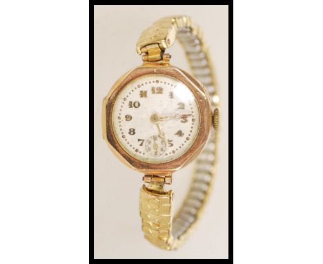 A pair of vintage 20th century ladies watches to include a 9ct gold cased ladies watch with a hexagonal case, a round face wi