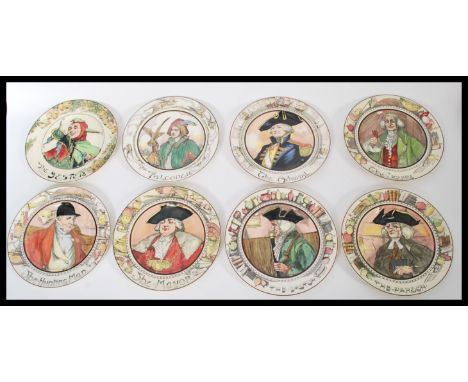 A set of eight vintage 20th Century Royal Doulton character plates to include The Falconer, The Parson, The Admiral, The Squi