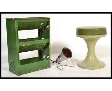 A collection of vintage and retro items to include a retro West German made plastic stool, a Tala vegetable rack constructed 