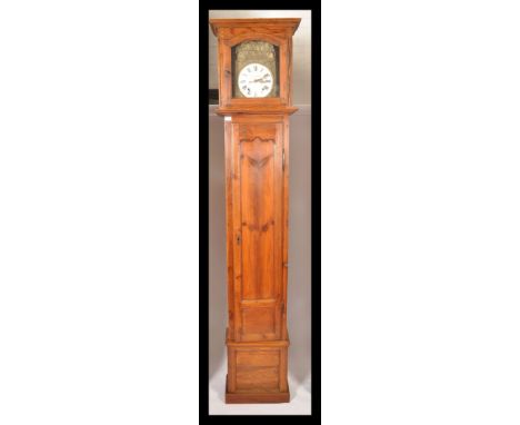 A 19th century French fruitwood longcase / comptoise grandfather clock. The white enamel dial signed for Le COz Falher Pontri