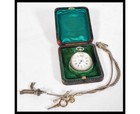 A ladies silver 19th Century Victorian hallmarked enamel face pocket watch, Roman numeral chapter ring together with a white 