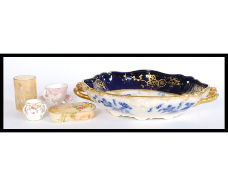 A collection of late 19th century and early 20th century ceramics to include a 1917 Royal Worcester England floral pill box, 