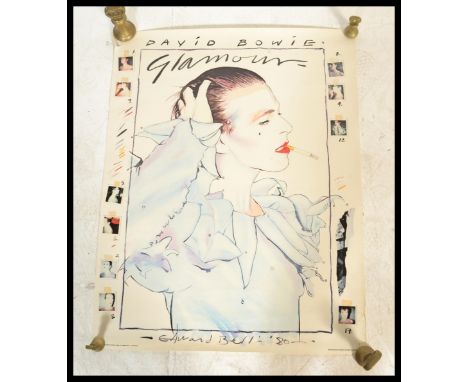 A vintage 1980's retro music tour poster of David Bowie for the Glamour tour with artwork painted by Edward Bell after the se