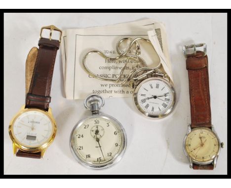 A collection of vintage 20th century watches to include a gentleman's antimagnetic watch, a Roamer watch with a brown leather