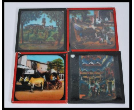 A collection of magic lantern slides to include a series of travel slides including images from India and Africa, a series of