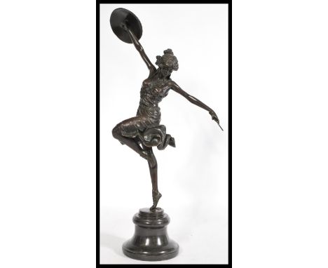 After Claire Jian Robertine Colinet (1880-1950), a 20th century Art Deco style bronze statue figurine depicting a classical w