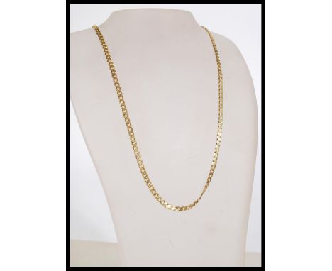 A 9ct gold flat anchor link chain necklace with a lobster clasp. The length is approximately 21 inches and the weight is 17.0