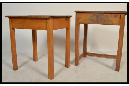 A Pair Of Vintage Circa 1950 S Single Beech Wood School Desks