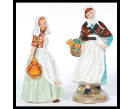 Two Royal Doulton ceramic figurines comprising of&nbsp;Country Lass HN1991 and&nbsp;The Milkmaid HN2057.&nbsp;measures: 19.5 