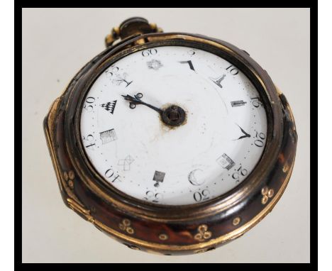 An 18th Century Georgian gilt silver hallmarked Masonic fusee movement pocket watch, the case with makers mark WB under a cro