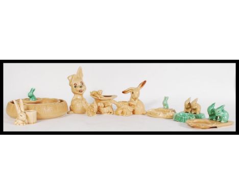 A collection of mixed vintage 20th century SylvaC ceramics to include three bunny rabbit ash trays, two brown bunny rabbit ca