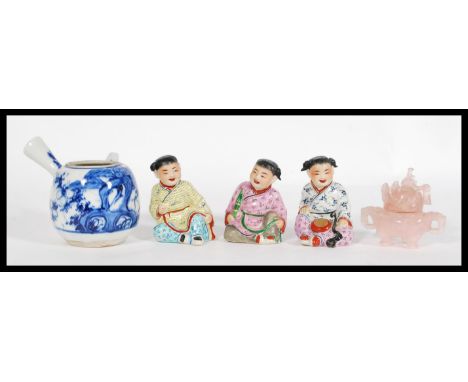 A mixed lot of Oriental wares to include to include jade type fu dog censer ding, ceramic figures etc. Please see images.