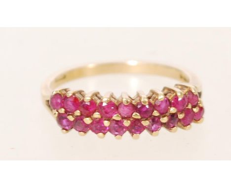 A hallmarked 9ct gold and ruby cluster ring. Hallmarked London. Weight 2.4g. Size N&nbsp;