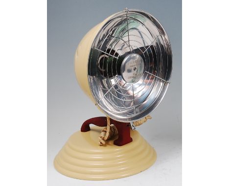 An Art Deco cream painted metal model 'Popular' heat lamp by The Barber Polykymatic, with original flex, tilt mechanism and o