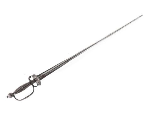 GEORGE III SILVER HILTED SMALL SWORD, MAKER RUBBED (POSSIBLY T.C), LONDON 1759 with tapered triform blade over a guard, swept