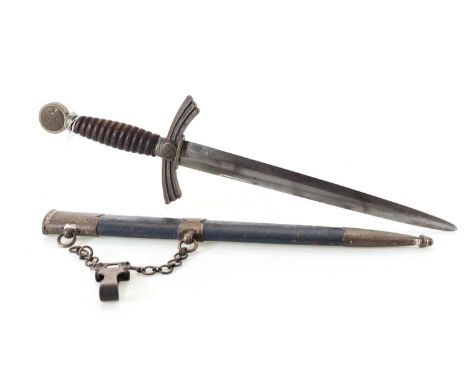 GERMAN THIRD REICH LUFTWAFFE DRESS DAGGER, SMF OF SOLINGEN, the tapered steel blade stamped marks, over a crossguard, leather