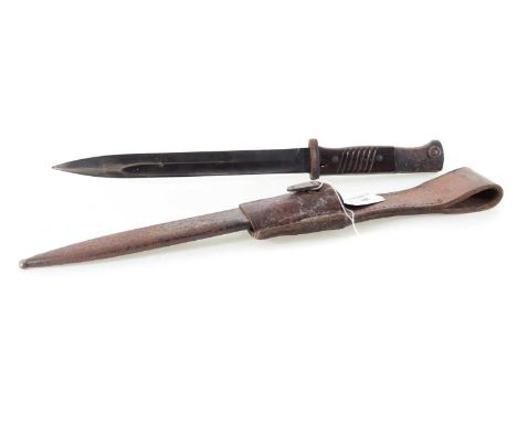 WWII GERMAN THIRD REICH MAUSER BAYONET, P. WEYERSBERG the fullered steel blade stamped marks and numbered over a ribbed two p