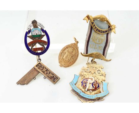 NINE CARAT GOLD MASONIC JEWEL, ALONG WITH TWO SILVER GILT JEWELS the first for the PROVICIAL GRAND LODGE OF GLASGOW OF FREE &