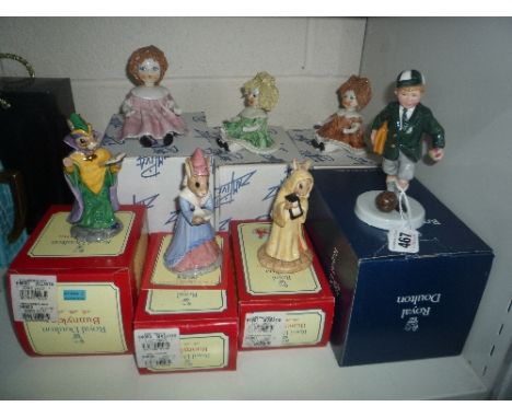 A ROYAL DOULTON FIGURE 'OFF TO SCHOOL' HN3768, three boxed Royal Doulton Bunnykins 'Sundial', 'Sands of Time' and 'Mystic', t