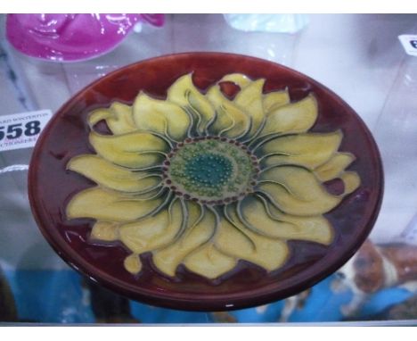 A MOORCROFT POTTERY PIN DISH, Sunflower design, painted impressed marks to base