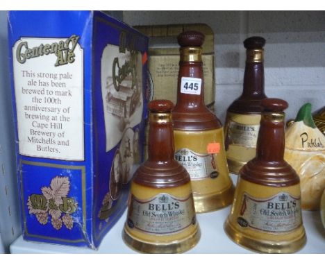 FOUR WADE BELL'S SCOTCH WHISKY DECANTERS, (full), boxed Bass & Co Pale Ale and a boxed M & B Centenary Ale