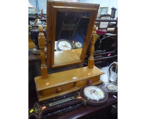 A PINE SWING MIRROR, standard lamp, barometer and a small mirror (4)