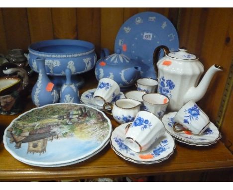VARIOUS WEDGWOOD BLUE JASPERWARES, Wade coffee set etc