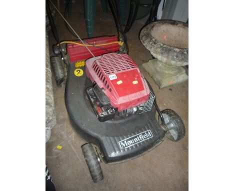 A 'MOUNTFIELD' ROTARY PETROL LAWNMOWER WITH GRASS BOX
