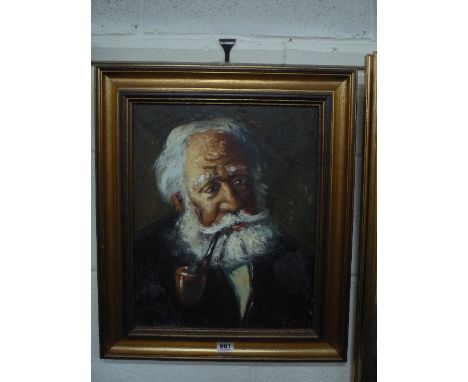 A PORTRAIT STUDY, smoking elderly bearded gent, signed bottom right Vicente, approximately 39.5cm x 31.5cm