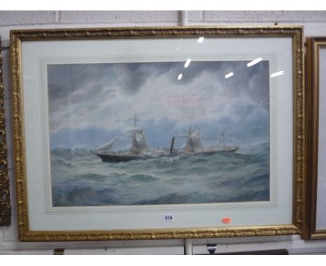 J CLARKE, MARSHALL, 'SS Valparaiso' seascape, dated 1882, approximately 42.5cm x 65.5cm