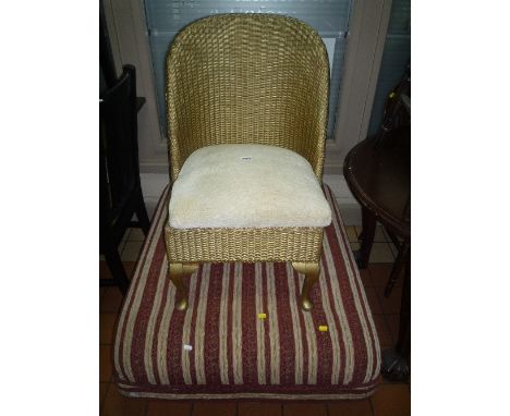 A WICKER CHAIR, and large pouffe (2)