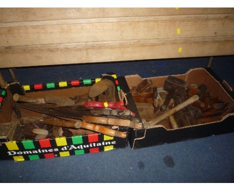 TWO BOXES OF TOOLS, including moulding planes
