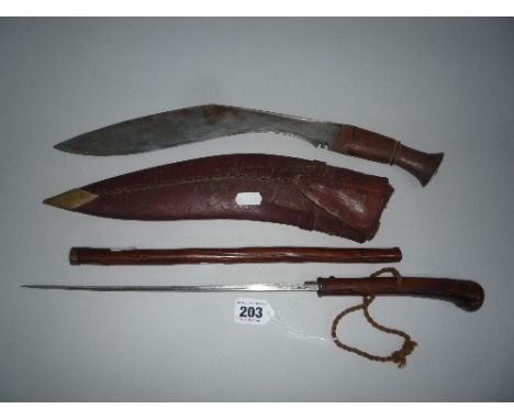 A GURKA KNIFE and a short sword stick (2)