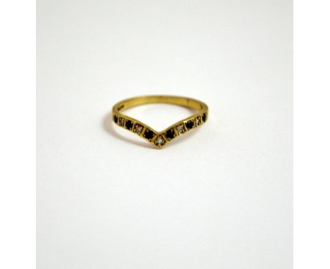 A WISHBONE RING, with single cut diamonds and sapphires, ring size R