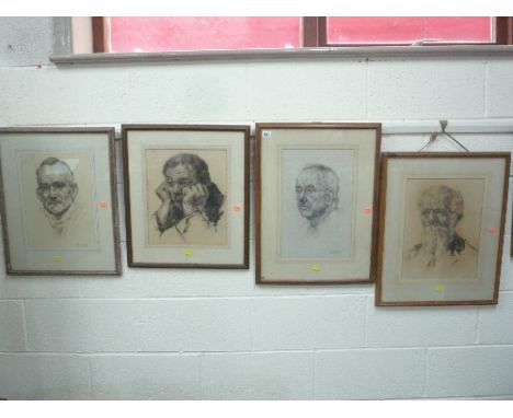 HERBERT ROBERTS, portrait charcoal studies, an Octogenarian, a Pensioner, a Lancashire Man and one untitled (4) 
