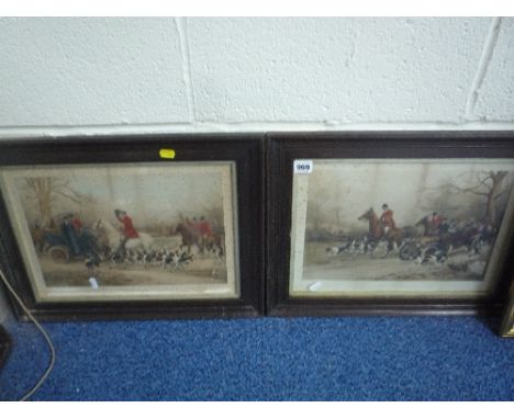 FOUR OAK FRAMED HUNTING PRINTS, An Early Find, A Good Finish, The Meet and Going to The Meet, approximately 28cm x 39cm