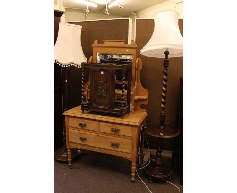 Victorian walnut dressing table, twist column stick stand, twist column standard lamp and bobbin column standard lamp (4).