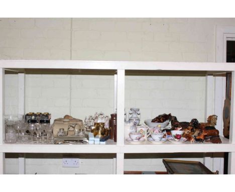 Glass, metalwares, ceramic water bottle, Dachshund dog ornaments, Stoneware, etc.