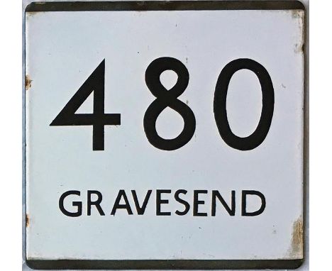 London Transport bus stop enamel E-PLATE for route 480 destinated Gravesend. This may well have been located in Dartford in o