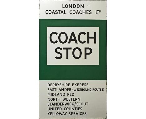 London Coastal Coaches Ltd 1930s-50s enamel COACH STOP SIGN as fitted by London Transport to stops in the London area used by