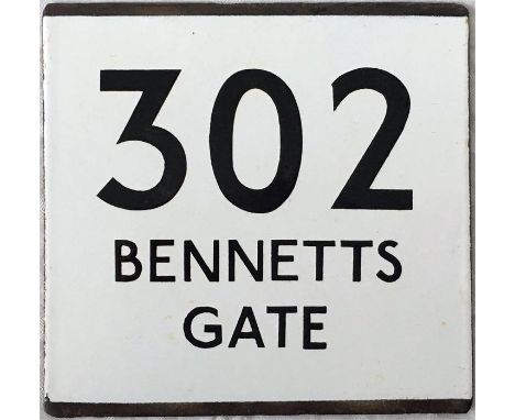 London Transport bus stop enamel E-PLATE for route 302 destinated Bennetts Gate. We believe this plate may have been located 